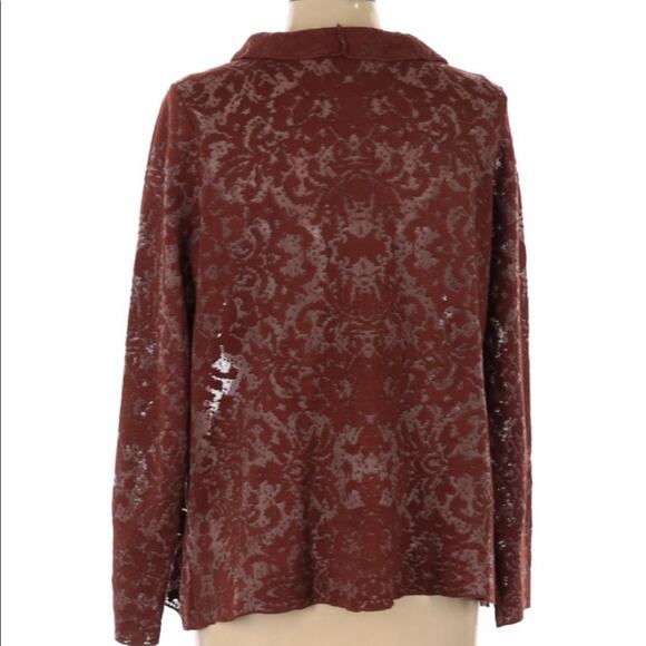 Chico’s rust orange red ruffle open front lacey boho cardigan sweater large - Picture 2 of 5